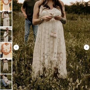 Lace bohemian tassel dress beige, size large